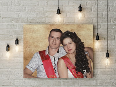 Фотокартина на холсте 80х60см «Свидетели-молодожены» — фото