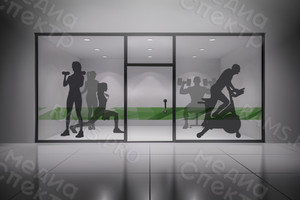 Наклейки на стекла помещений фитнес-клуба «My Fit» м/р «Юность» – «Зеленые полоски» — фото 2