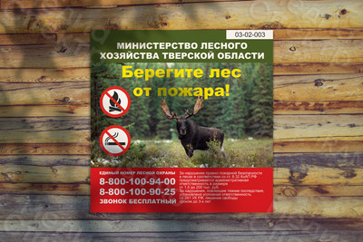 Наклейка-плакат на щит 1х1м «Берегите лес от пожара!» — фото
