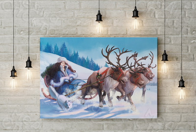 Фотокартина-монтаж на холсте 60х40см «Снегурочка на оленях» — фото