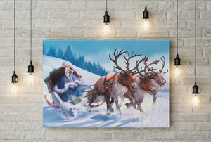 Фотокартина-монтаж на холсте 60х40см «Снегурочка на оленях» — фото 1