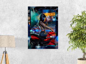 Фотокартина в стиле поп-арт на холсте 60х80см «Девушка на мотоцикле» — фото 1