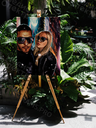 Фотокартина в стиле дрим-арт холсте 50х70см «Двое в темных очках» — фото