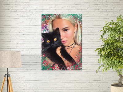 Фотокартина на холсте 50х70см «Девушка с чёрным котом» — фото