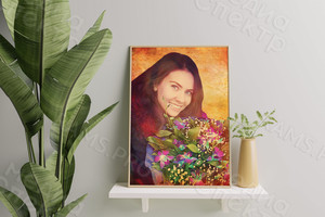 Фотокартина в стиле гранж на холсте 30х40см «Девушка с букетом» — фото 3