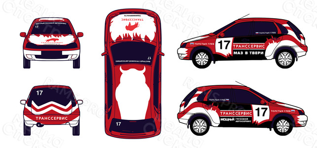Наклейки на кузов авто/брендирование автомобилей: Лада-калина «Транссервис-спорт» — фото