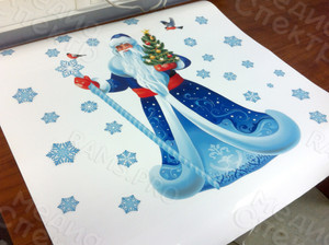 Постер 70х70см «Дед Мороз с посохом, елкой и снегирями» — фото 2